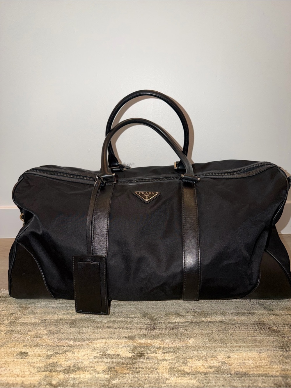 Prada Black Nylon & Leather Travel Duffel with Crossbody Strap